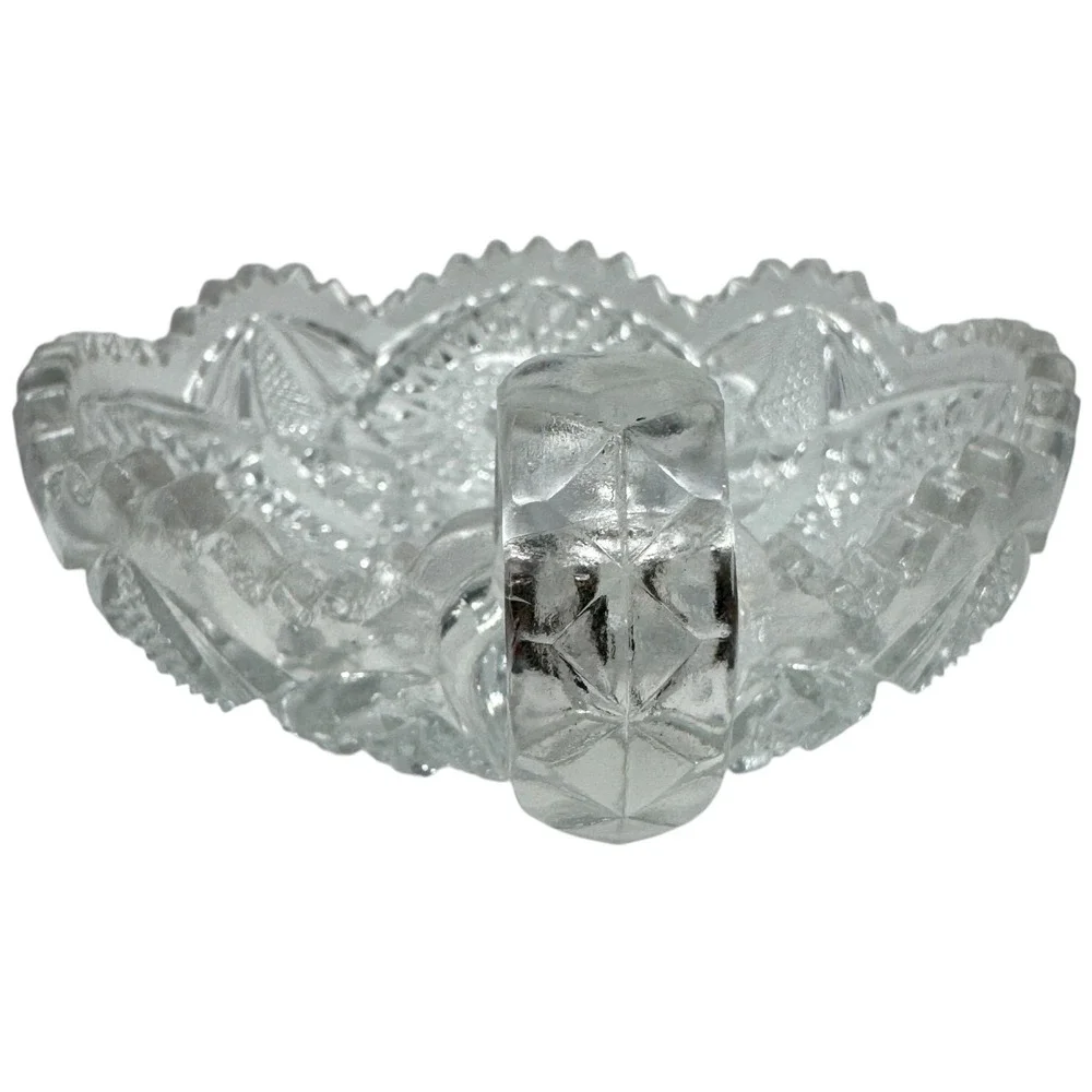 Vintage EAPG Nucut Glass Nappy Dish Imperial‎ Clear Hobstar Handle 5.5
